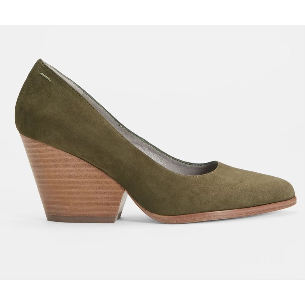 Eileen Fisher‎ Hawk Suede Pumps  Green Block Heel Leather Size 6.5 Minimalist